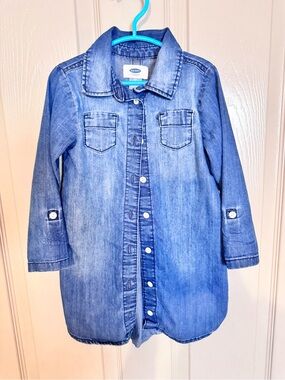 Child's Button-Front Denim Shirt Dress - Blue